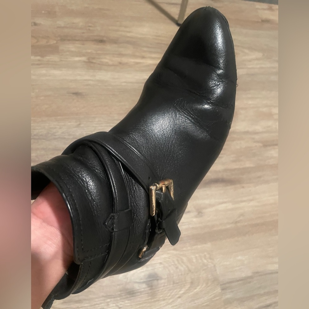 COACH-Black Leather Ankle Booties with gold Coach logo - Picture 4 of 7